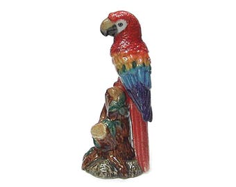 Little Critterz Scarlet Macaw Parrot Bird - Handmade Home Decor Bird Decorative Figurine Birthday Gift - Miniature Porcelain Figurine