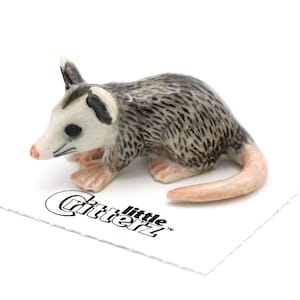 Little Critterz Gray Opossum &quot;Thumbs&quot; - Handcrafted Home Decor Animal Decorative Figurine - Miniature Porcelain Figurine