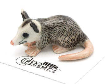 Little Critterz Gray Opossum &quot;Thumbs&quot; - Handcrafted Home Decor Animal Decorative Figurine - Miniature Porcelain Figurine