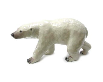 Northern Rose Polar Bear Walking Animal - Handmade Home Decor Animal Decorative Figurine Birthday Gift - Miniature Porcelain Figurine