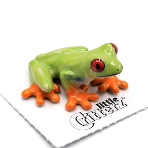 Little Critterz Green Cute Frog Red-Eyed - Tree Frog &quot;Clinger&quot; Decorative Figurine - Miniature Porcelain Figurine