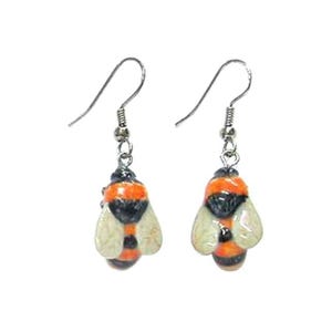 Little Critterz Jewelry Bumblebee Insects Bird - Hand painted Birthday Gift French Hooks Decorative Figurine - Porcelain Earrings Jewelry