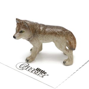 Little Critterz Gray Wolf "Timber" - Handcrafted Home Decor Animal Birthday Gift Decorative Figurine - Miniature Porcelain Figurine