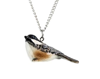 Little Critterz Jewelry Chickadee Bird - Hand-painted Birthday Gift Decorative Necklace Figurine - Necklace Pendant Porcelain Jewelry