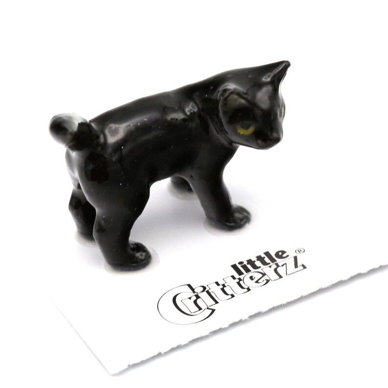 Little Critterz Black Cat Kitten "Onyx" - Handcrafted Home Decor Animal Birthday Gift Decorative Figurine - Miniature Porcelain Figurine Bild 2