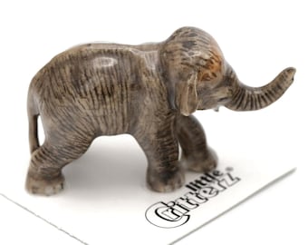 Little Critterz Brown Asian Elephant "Max" - Handcrafted Home Decor Animal Birthday Gift Decorative Figurine - Miniature Porcelain Figurine