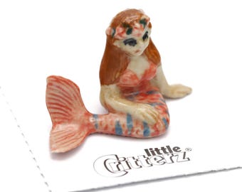 Little Critterz Pink Fantasy Mermaid "Blush"-Handcrafted Home Decor Reptile Birthday Gift Decorative Figurine - Miniature Porcelain Figurine