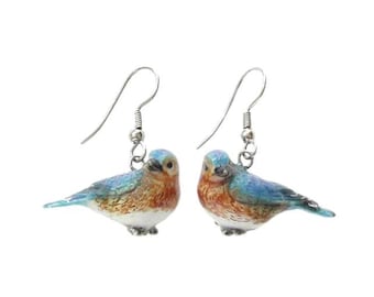 Little Critterz Jewelry Bluebird - Handcrafted Decorative Figurine Earring Birthday Gift French Hooks - Porcelain Earrings Jewelry