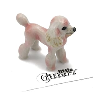 Little Critterz Dog Pink Poodle Animal Hand-painted - Home Decor Animal Decorative Figurine Birthday Gift - Miniature Porcelain Figurine