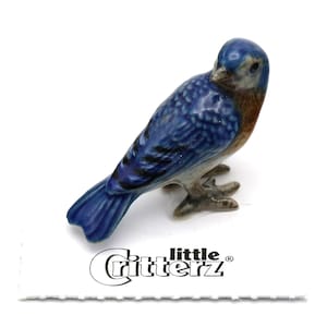 Little Critterz Eastern Bluebird "Melody" - Handcrafted Home Decor Bird Birthday Gift Decorative Figurine - Miniature Porcelain Figurine