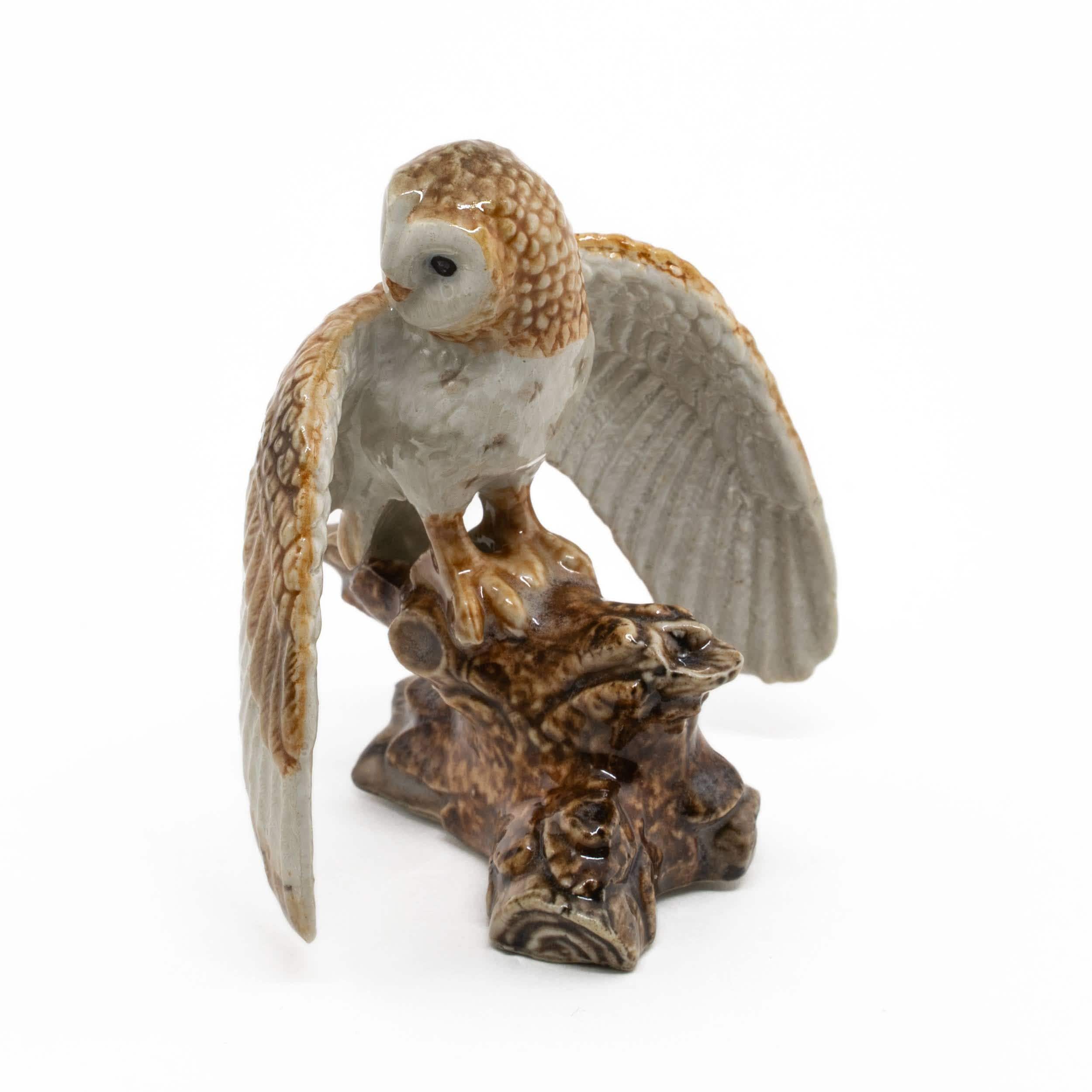 Northern Rose Owl Barn Owl on Branch - Handmade Home Decor Bird Decorative Figurine Birthday Gift - 
