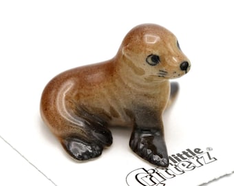 Little Critterz Brown Wild Sea Lion Pup "Rocky" - Marine Mammals Reptile Birthday Gift Decorative Figurine - Miniature Porcelain Figurine