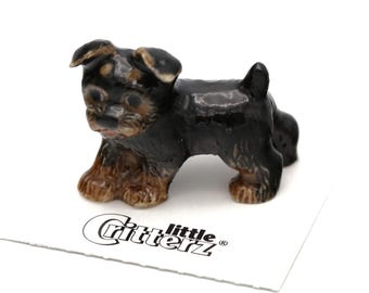 Little Critterz Dog Yorkshire Terrier "Smoky" - Home Decor Animal Birthday Gift Decorative Figurine - Miniature Porcelain Figurine
