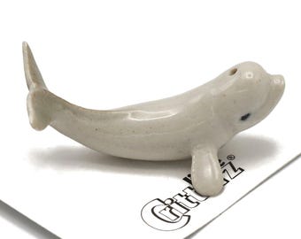 Little Critterz Whale Beluga Dolphin Humpback Whale "Sea Canary" Fish - Home Decor Fish Decorative Figurine - Miniature Porcelain Figurine