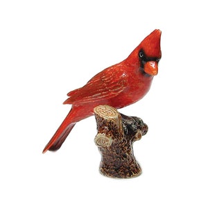 Northern Rose Cardinal on Branch - miniature porcelain figurine