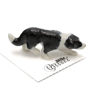 Little Critterz Dog - Border Collie "Hemp" - Home Decor Animal Decorative Figurine Birthday Gift- Miniature Porcelain Figurine