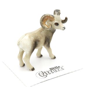 Little Critterz White Sheep Bighorn Sheep &quot;Clash&quot; - Home Decor Animal Decorative Figurine - Miniature Porcelain Figurine
