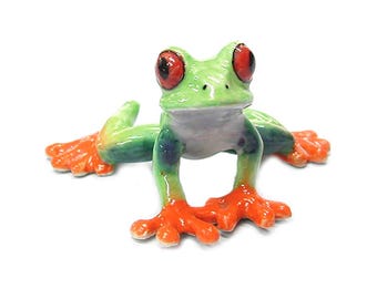 Northern Rose Red-Eyed Tree Frog - Hand-Painted Home Decor Animal Birthday Gift Decorative Figurine - Miniature Porcelain Figurine