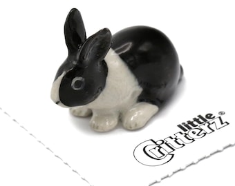 Little Critterz Black and White Rabbit Bunny "Panda" - Home Decor Animal Birthday Gift Decorative Figurine - Miniature Porcelain Figurine