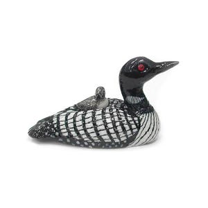 Northern Rose Gavia Loon with Chick - Hand-painted Home Decor Bird Decorative Figurine - Miniature Porcelain Figurine
