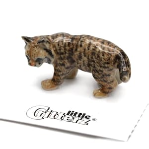 Little Critterz Bobcat "Ember" Animal - Hand-painted Home Decor Animal Decorative Figurine Birthday Gift - Miniature Porcelain Figurine