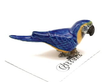 Little Critterz Parrot Blue and Gold Macaw Arara - Home Decor Bird Birthday Gift Decorative Figurine - Miniature Porcelain Figurine