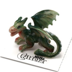Little Critterz Green Western Dragon "Draco" - Handmade Home Decor Animal Birthday Gift Decorative Figurine - Miniature Porcelain Figurine