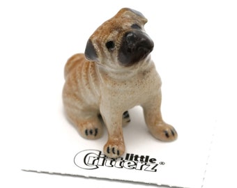 Little Critterz Dog - Pug "Button" Animal - Miniature Porcelain Figurine