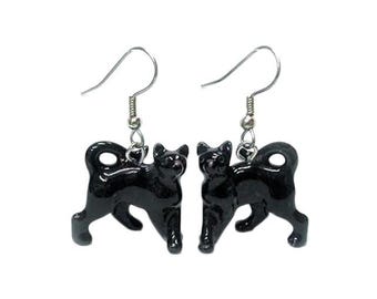 Little Critterz Jewelry Black Cat Animal - Handcrafted Porcelain Decorative Figurine Birthday Gift French Hooks - Porcelain Earrings Jewelry