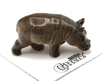 Little Critterz Brown Hippo "River" - Handmade Home Decor Forest Animal Birthday Gift Decorative Figurine - Miniature Porcelain Figurine