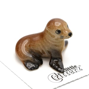 Little Critterz Brown Wild Sea Lion Pup "Rocky" - Marine Mammals Reptile Decorative Figurine - Miniature Porcelain Figurine