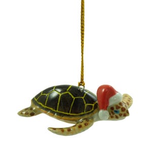 Northern Rose Sea Turtle with Red Santa Hat Reptile - Decorative Figurine Christmas Ornament Christmas Gift - Miniature Porcelain Figurine