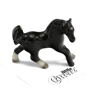 Little Critterz Black Horse &quot;Star&quot; Handcrafted - Home Decor Animal Birthday Gift Decorative Figurine - Miniature Porcelain Figurine