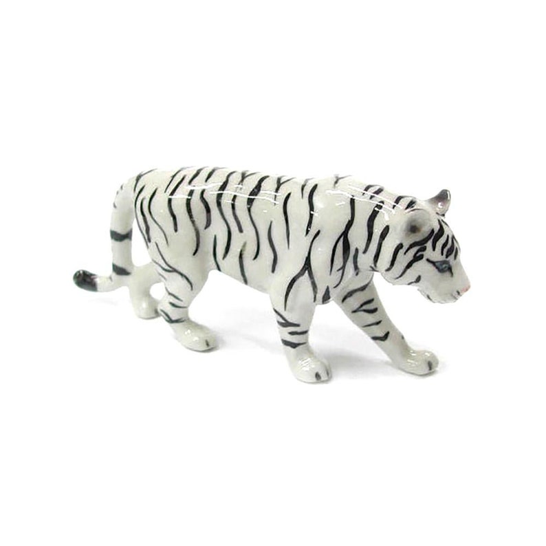 Northern Rose White Tiger Animal Miniature Porcelain Figurine image 1