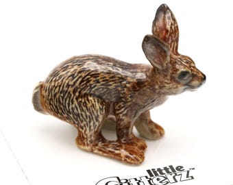 Little Critterz Brown Rabbit Cottontail Bunn "Freeze" -  Hand-painted Home Decor Animal Decorative Figurine - Miniature Porcelain Figurine