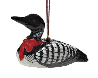 Northern Rose Black & White Loon - Home Decor Bird Birthday Gift Decorative Figurine - Christmas Ornament - Miniature Porcelain Figurine