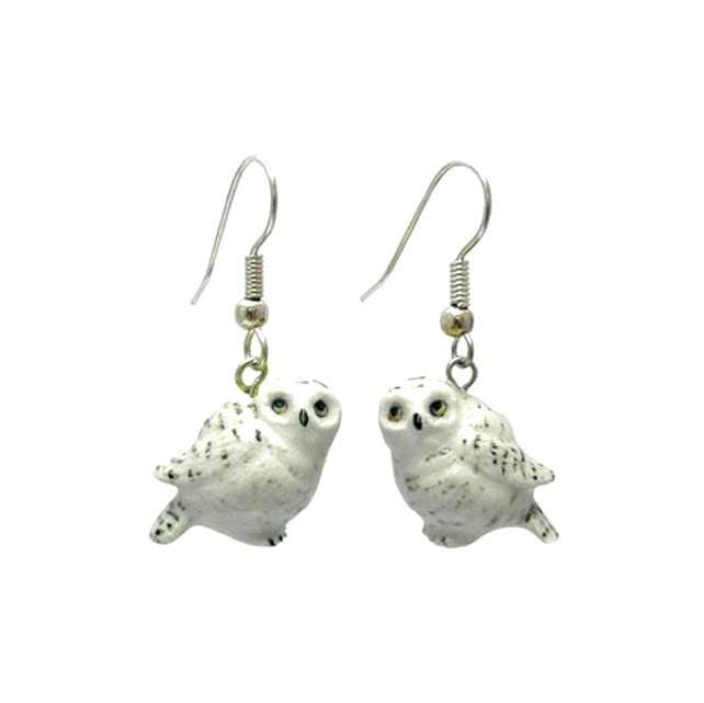 Little Critterz Jewelry Snowy Owl Bird Earring - Lightweight Handcrafted Decorative Figurine French 