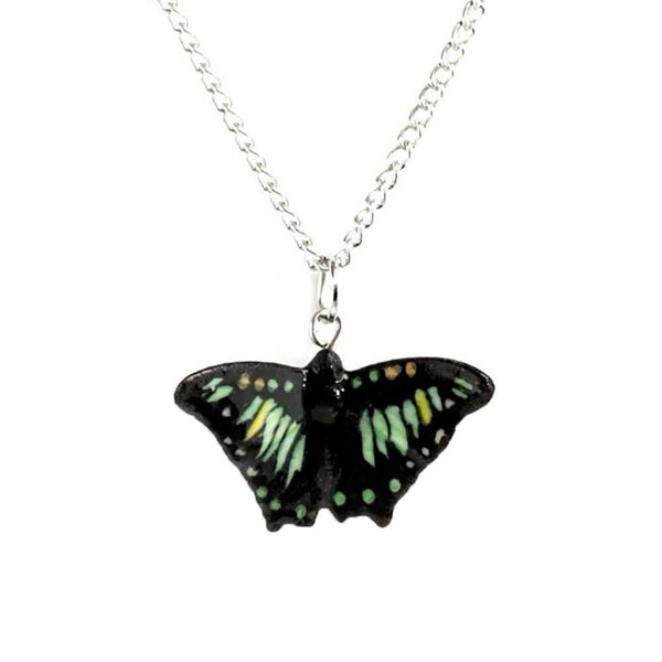 Little Critterz Jewelry - Black & Green Malachite Butterfly Decorative Figurine - Necklace Pendant Porcelain Jewelry