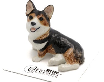 Little Critterz Dog - Cardigan Corgi "Taffy" Home Decor Animal - Birthday Gift Decorative Figurine - Miniature Porcelain Figurine