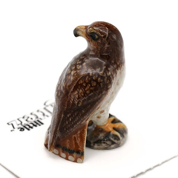 Little Critterz Tail Hawk Buteo Brown - Bird Home Decor Birthday Gift Miniature Porcelain Figurine