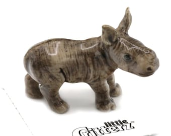 Little Critterz Rhino Calf "Courage" - Hand-Painted Home Decor Animal Birthday Gift Decorative Figurine - Miniature Porcelain Figurine