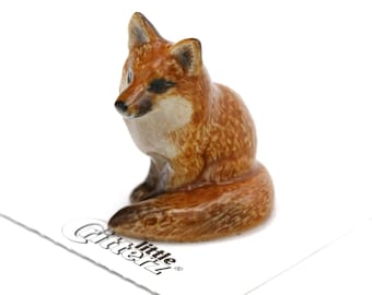 Little Critterz Red Fox Vintage "Brush" - Handcrafted Home Decor Animal Decorative Figurine Birthday Gift - Miniature Porcelain Figurine