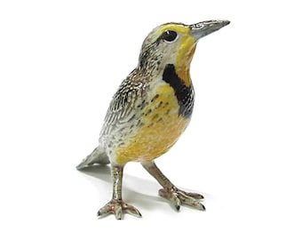Little Critterz Western Meadowlark Bird - Handmade Home Decor Bird Decorative Figurine Birthday Gift - Miniature Porcelain Figurine
