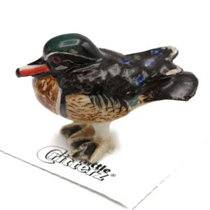 Little Critterz Duck Wood Duck Bob - Handcrafted Home Decor Bird Birthday Gift Decorative Figurine - Miniature Porcelain Figurine