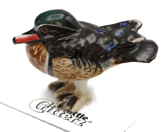 Little Critterz Duck Wood Duck Bob - Handcrafted Home Decor Bird Birthday Gift Decorative Figurine - Miniature Porcelain Figurine