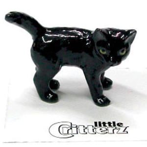 Little Critterz Black Cat Kitten "Onyx" - Handcrafted Home Decor Animal Birthday Gift Decorative Figurine - Miniature Porcelain Figurine Bild 1