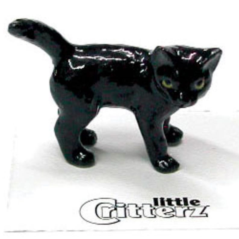 Little Critterz Black Cat Kitten "Onyx" - Handcrafted Home Decor Animal Birthday Gift Decorative Figurine - Miniature Porcelain Figurine Bild 1