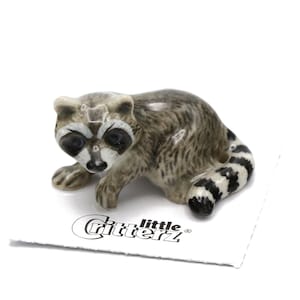 Little Critterz Raccoon "Bandit" Animal - Handcrafted Home Decor Animal Birthday Gift Decorative Figurine - Miniature Porcelain Figurine