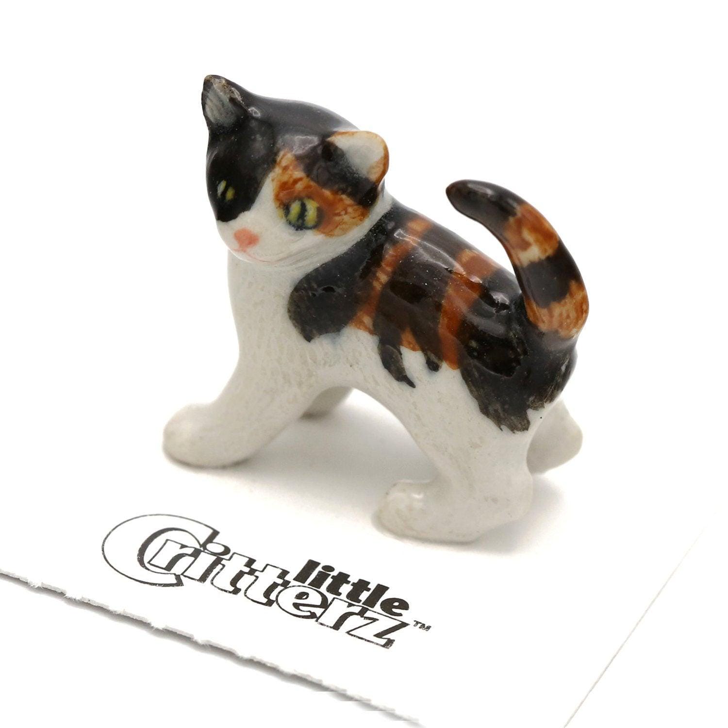 Little Critterz Cat Calico Kitten Holly Hand-painted - Home Decor Animal Decorative Figurine Birthday Gift - Miniature Porcelain Figurine