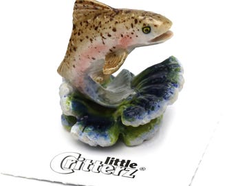 Little Critterz Trout Fish "Angler" Handcrafted - Home Decor Fish  Birthday Gift Decorative Figurine - Miniature Porcelain Figurine